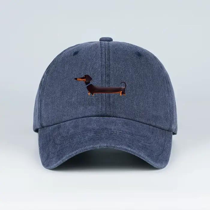 Casquette de baseball lavée à imprimé teckel, style rétro adorable sur le thème des chiens, idéale p
