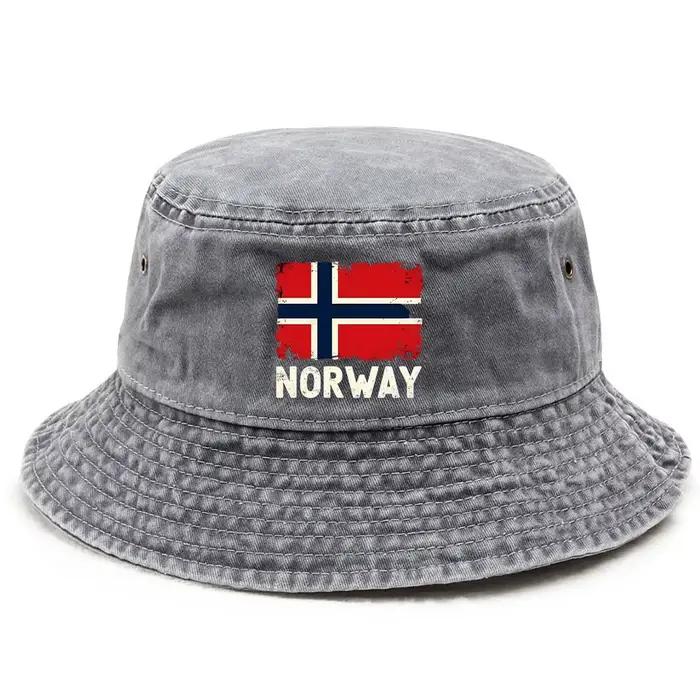 Chapeau imprimé style Norvège avec drapeau norvégien et inscription Norvège - Casquette de pêcheur p