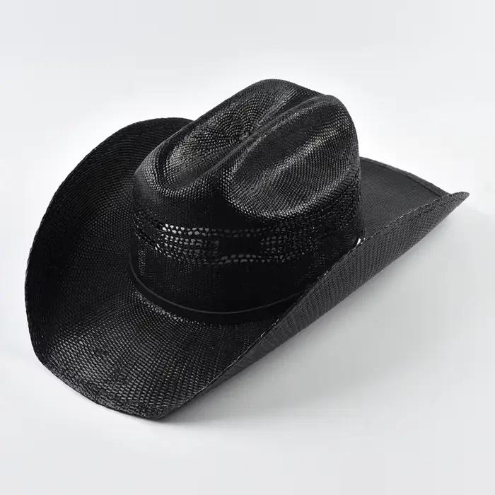 Chapeaux de cowboy en paille pour hommes et femmes, style vintage, à large bord bouclé, chapeaux de