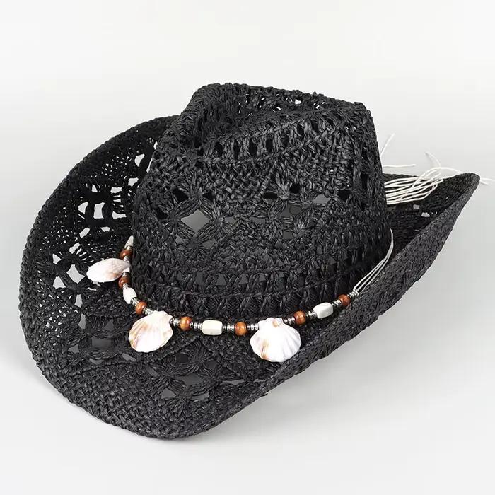 Chapeaux de cowboy western d'été pour femmes et hommes, classiques vintage à large bord bouclé, chap
