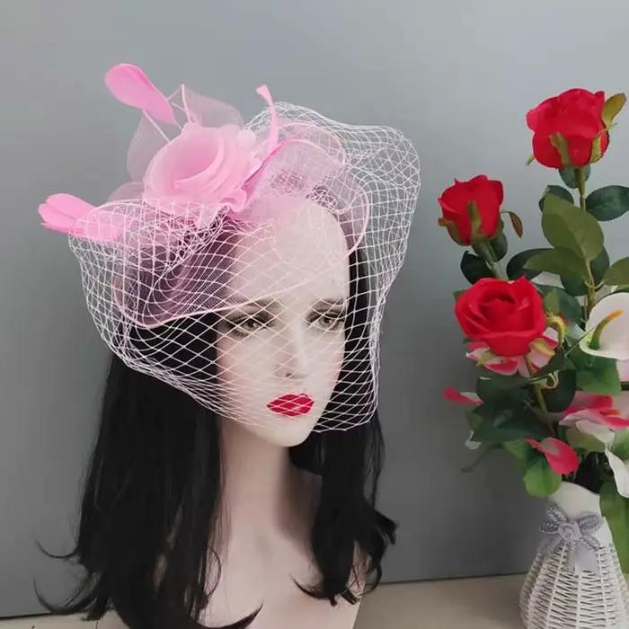 Chapeau fascinateur en maille de plumes Vintage, voile élégant et exquis, couvre-chef avec nœud, ban