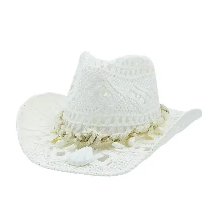 Chapeau de cowboy occidental en paille pour homme, chapeau de paille rouge à large bord tendance pou