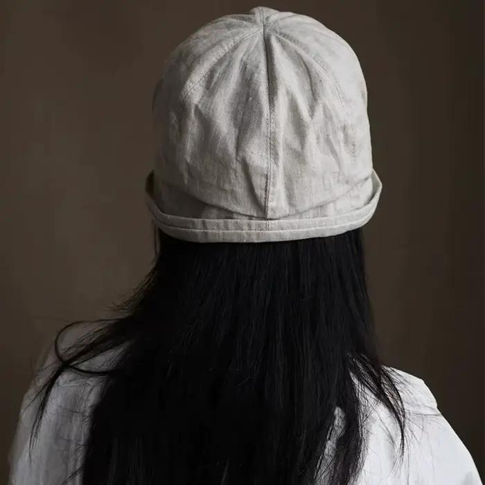 Chapeaux de soleil en lin à bords roulés pour femmes, chapeau bob pliable, casquettes d'été, casquet