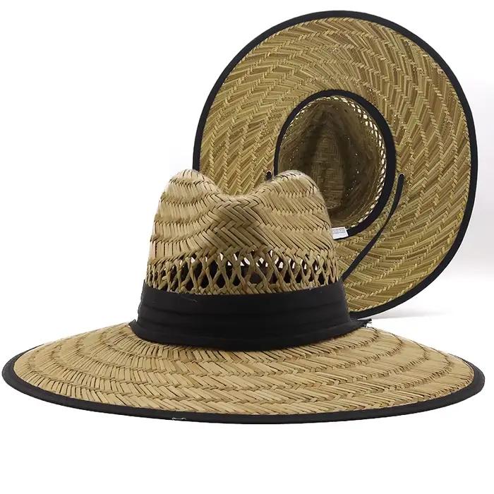 Simple travail manuel femmes hommes paille été plage chapeau de soleil en plein air été large bord J