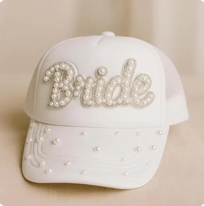 Casquette de baseball scintillante avec perles et strass pour future mariée, accessoire pour enterre
