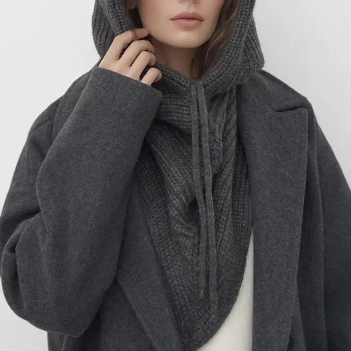 Chapeau-balaclava d'hiver pour femmes, écharpe chaude en tricot, bonnets à capuche, collier de cou e