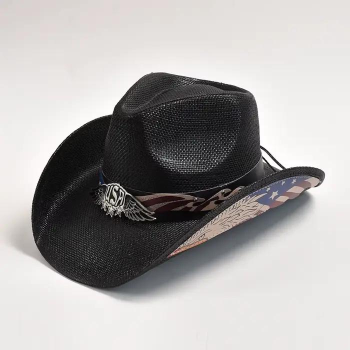 Chapeau de Cowboy Occidental en Paille pour Homme et Femme, ander, Chapeau de Soleil de Plage, Vinta