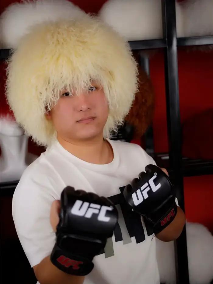Chapeau en fourrure de mouton mongole naturelle, chapeau du Champion UFC, Papakha en peau de mouton,