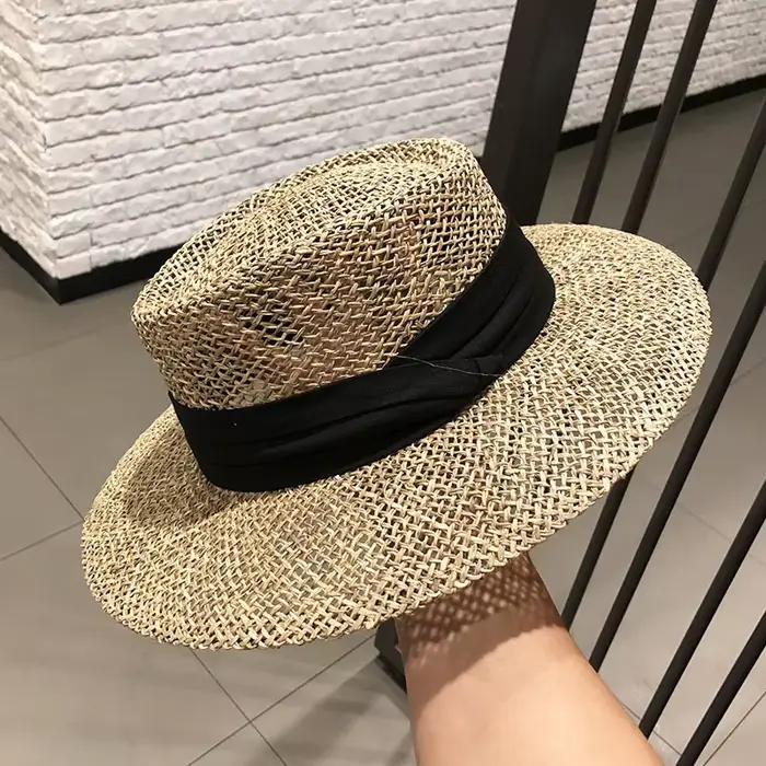 Chapeau de paille de luxe pour femme, protection solaire, plage, français, panama, bosse, haut, bord