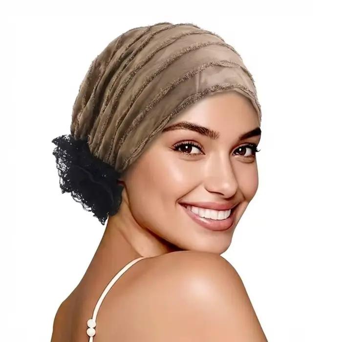 Bonnet polyvalent en dentelle douce, respirant, en polyester élastique, pour cheveux bouclés, sans b