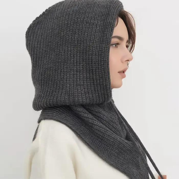 Chapeau-balaclava d'hiver pour femmes, écharpe chaude en tricot, bonnets à capuche, collier de cou e