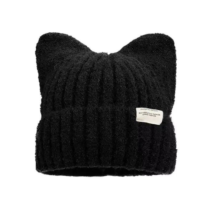Casquette oreilles de chat mignon automne doux épaissi tricoté chapeaux et hiver chaud Protection de