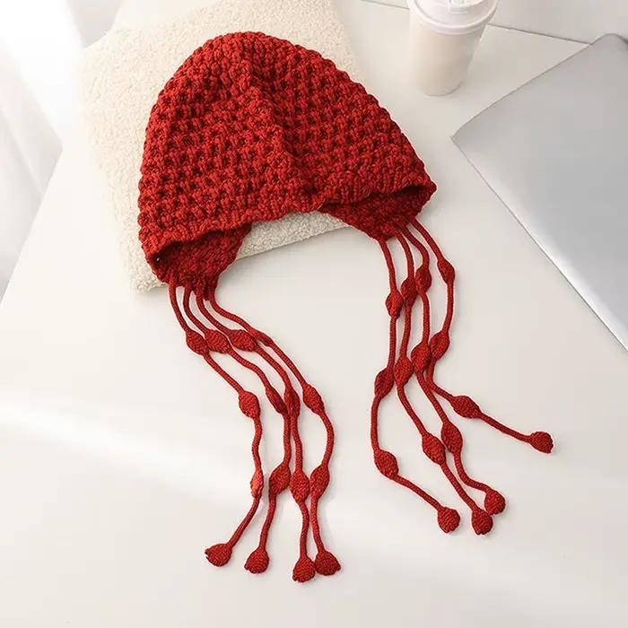 Chapeau tricoté à la main pour femmes, casquette de Protection des oreilles chaude d'hiver, pull cor