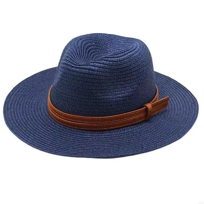 Chapeau paille unisexe élégant à bords plats, accessoire artisanal d'été pour les activités plein