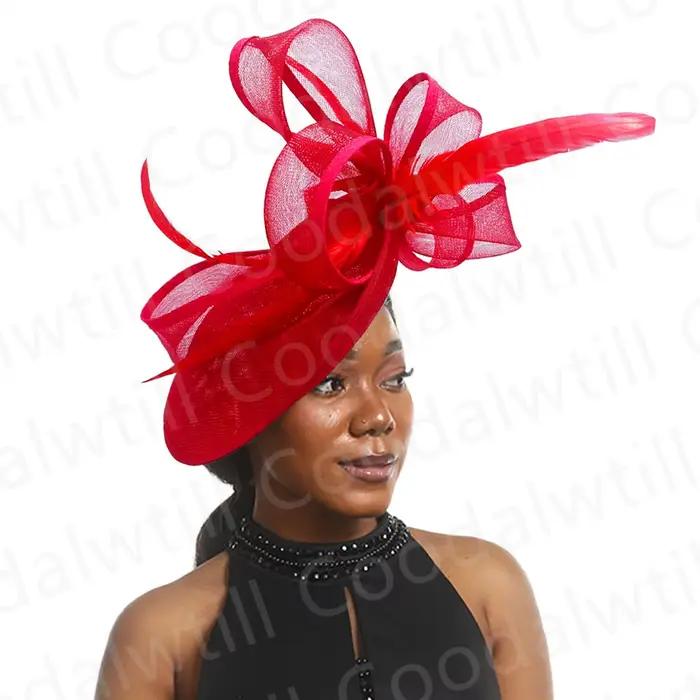 Fascinateur rouge pour femme, chapeau de mariage, chapeau d'église, pièce de sauna, événement formel