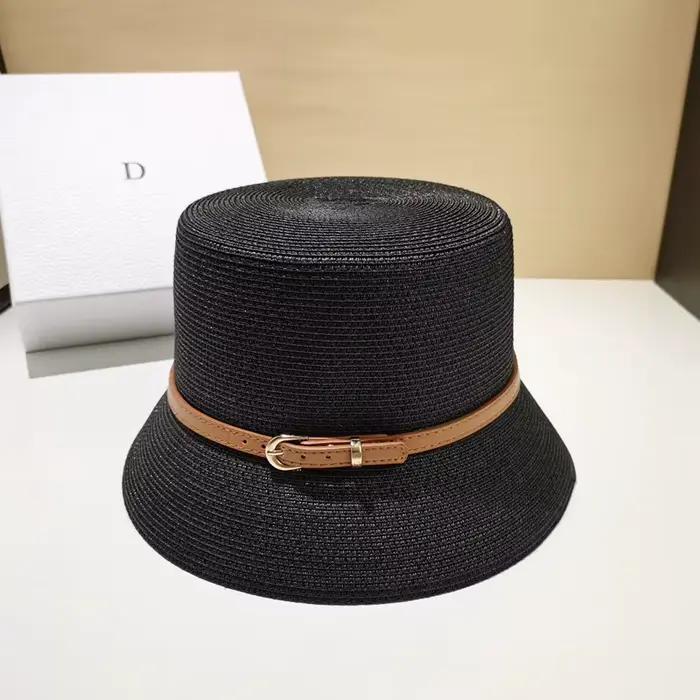 Chapeau de plage en paille pour femme, casquette de soleil, protection UV, dessus plat, décoration d