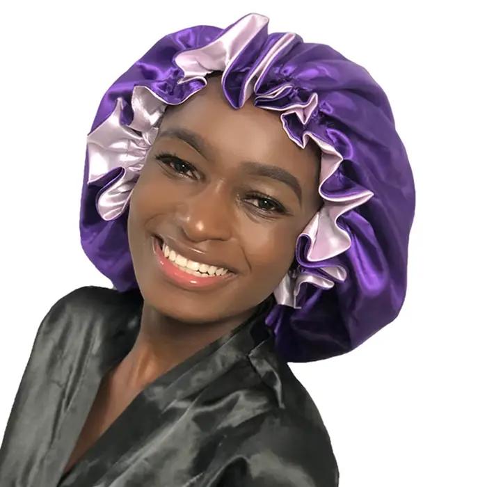 Bonnets en satin à bord laçage Double couche, 1 pièce, couleurs assorties, bonnet de sommeil