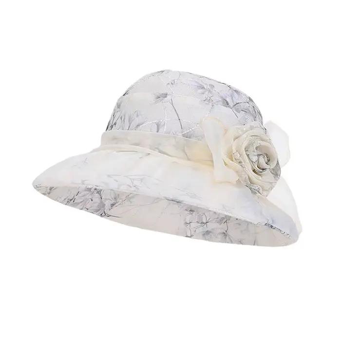 Chapeau de pêcheur pliable à motif floral, en polyester léger, avec nœud, respirant, à large bord, p