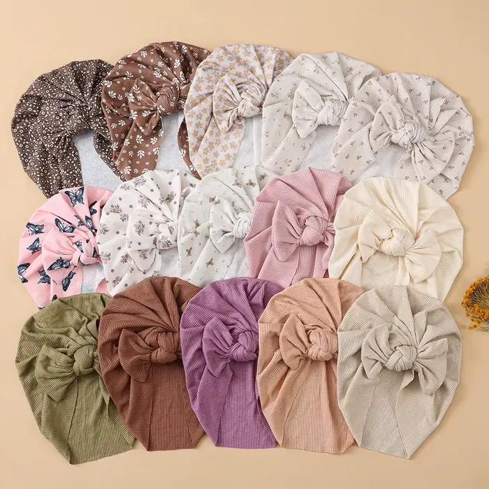 Ins côtelé bébé Turban chapeaux coeur Dasiy cerise papillon ours imprimé infantile bonnets enfant en