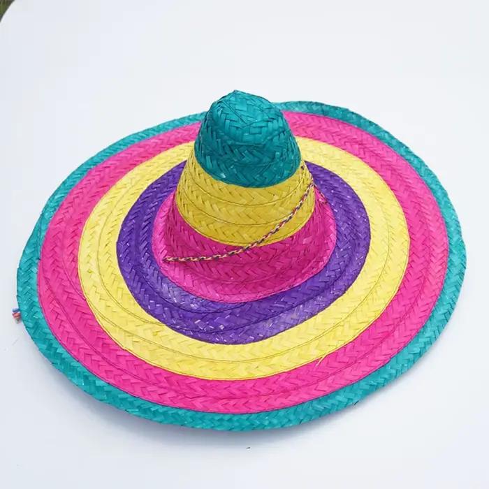 Chapeaux de paille colorés à large bord pour femmes, chapeau de soleil mexicain, décor de fête d'Hal