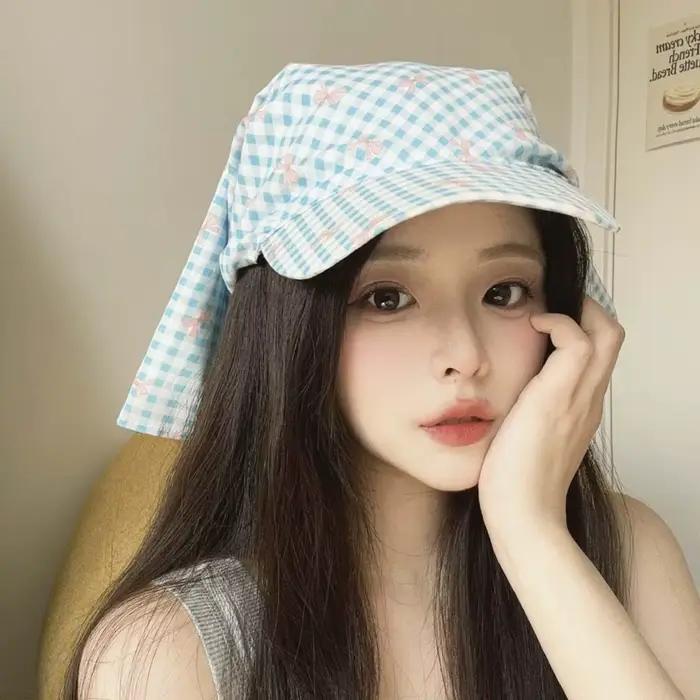 Casquette de baseball style rural avec foulard à carreaux et nœud, en coton doux, avec foulard trian