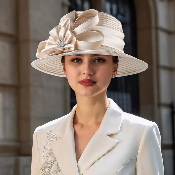 Chapeau d'église en tissu satiné couleur Champagne, chapeau de photographie élégant de luxe, beauté