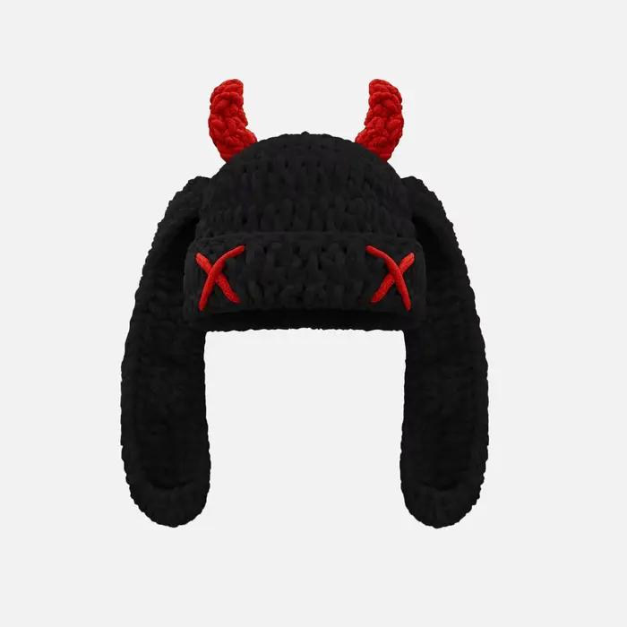 Chapeau tricoté en corne du diable crocheté à la main, chapeau en laine à la mode pour l'automne et