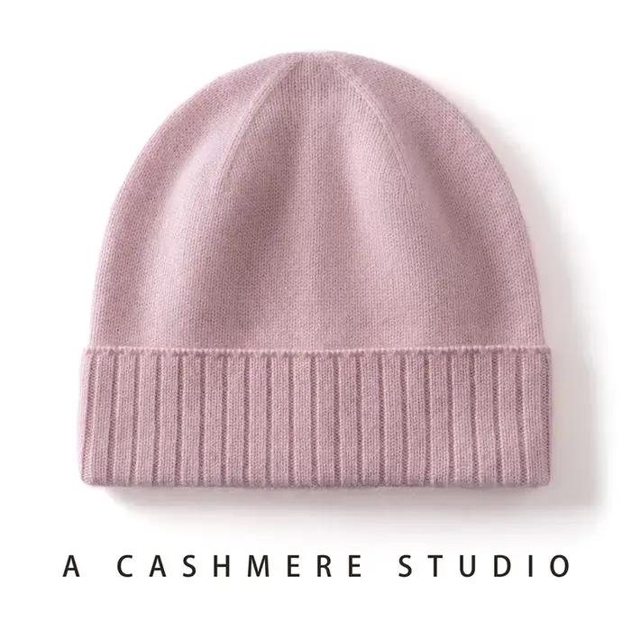 Chapeau tricoté en cachemire 100% unisexe, casquette chaude et décontractée, couleur unie, doux pour