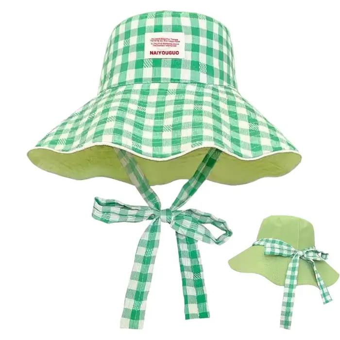 Chapeaux de soleil pour femmes, chapeau bob réversible à carreaux, large bord, protection UV, chapea