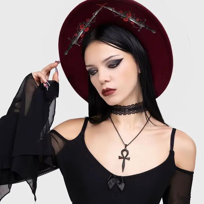 Chapeau en feutre polyvalent classique d'halloween rétro gothique foncé transfrontalier, un chapeau