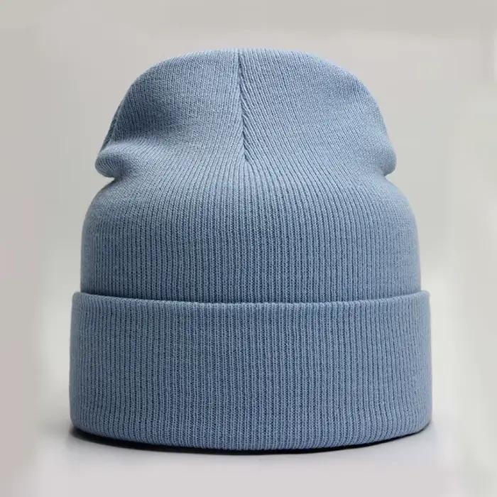 Bonnet unisexe solide automne hiver mélanges de laine doux chaud bonnet tricoté hommes femmes SkullC