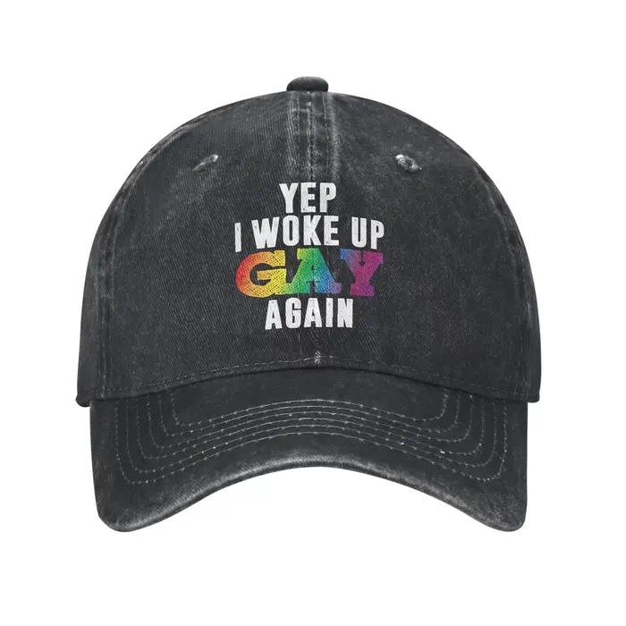 Casquettes de baseball Woke Up Gay LGBT Pride, casquettes vintage en denim délavé, arc-en-ciel, quee
