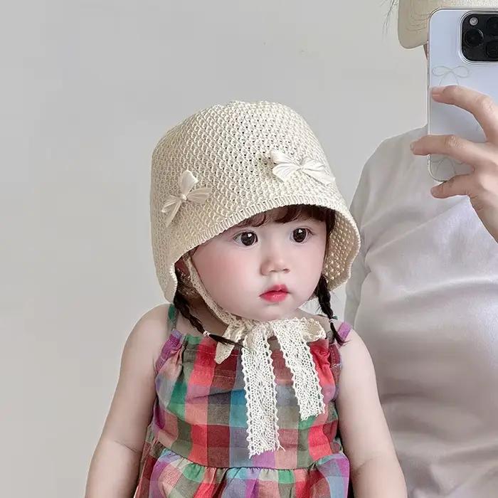 Chapeau de paille pour bébé à nœud papillon tendance, chapeau de soleil pour la plage d'été, voyage,