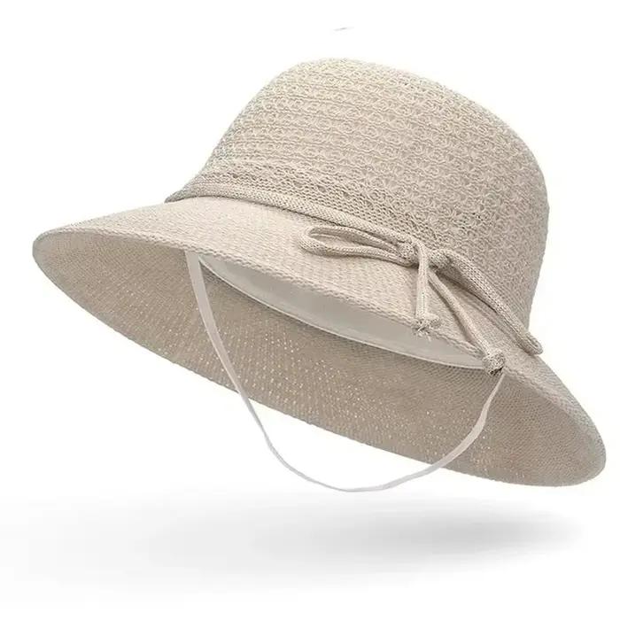 Chapeaux pour femmes été tressé plage chapeau de soleil couleur unie parasol dame visière 6cm bord c