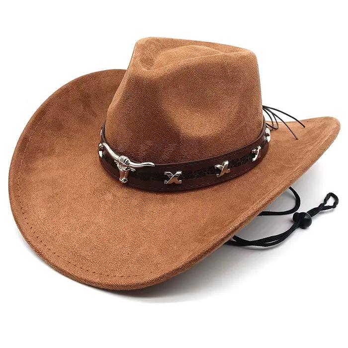 Chapeau Western Tendance pour Femme et Homme, Chapeau de Cowgirl en Feutre à Bord Relevé, Casquette