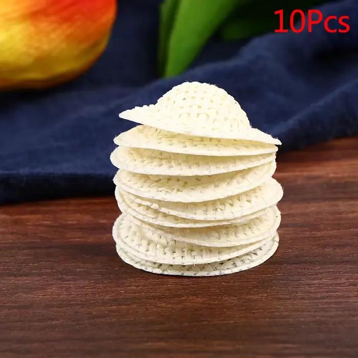 Mini chapeau de paille pour maison de poupée, 10 pièces, Miniature, tissé à la main, ornement, brico