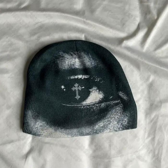 Chapeau tricoté imprimé rétro esthétique des années 2000, chapeau d'hiver gothique Punk, Streetwear,