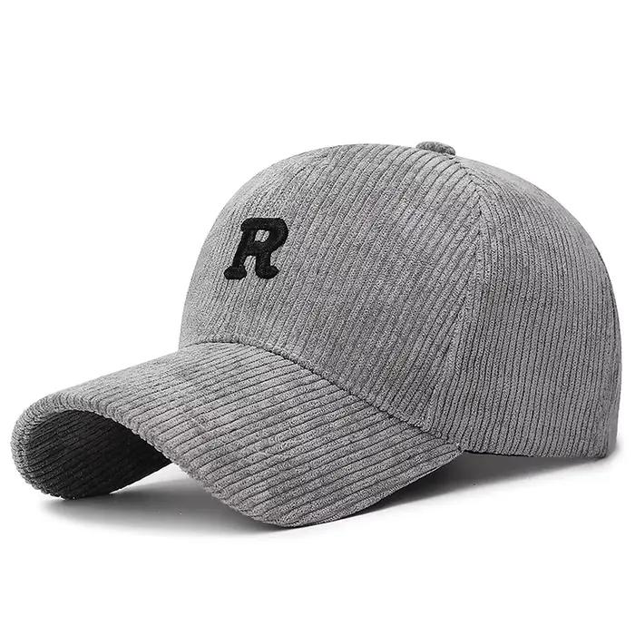 Casquette de baseball en velours côtelé avec lettre « R » brodée en 3D, chapeau structuré réglable d