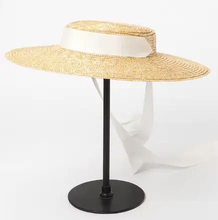 Nouveaux chapeaux de soleil à large bord 15cm bord bateau Chapeau de paille plat femmes été Derby Ch