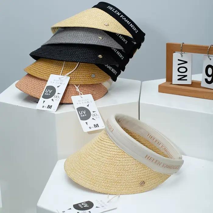 Chapeau Visière en Paille pour Femme avec Pince à Cheveux Intégrée, Casquette de Soleil Creuse et Re