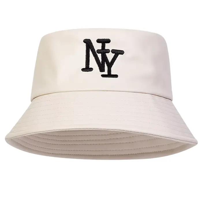 Chapeau de pêcheur unisexe en cuir PU NY, chapeau de voyage en plein air, chapeau de protection sola
