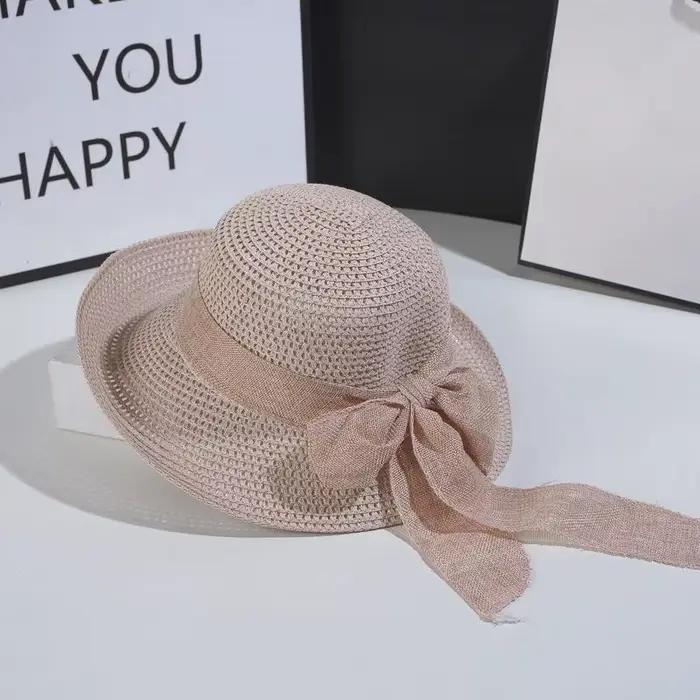 【R】Chapeau vintage pour femme avec nœud papillon, chapeau de soleil d'été pliable à large bord, casq