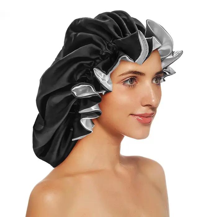 Bonnets en satin à bord laçage Double couche, 1 pièce, couleurs assorties, bonnet de sommeil