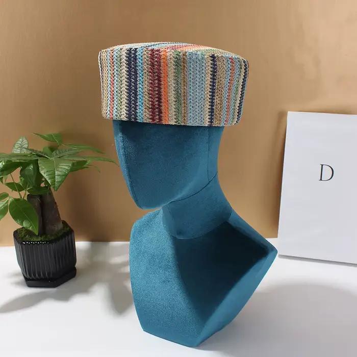 Béret britannique rétro rayé style boîte à médicaments, chapeau plat pour femme, chapeau de pêcheur