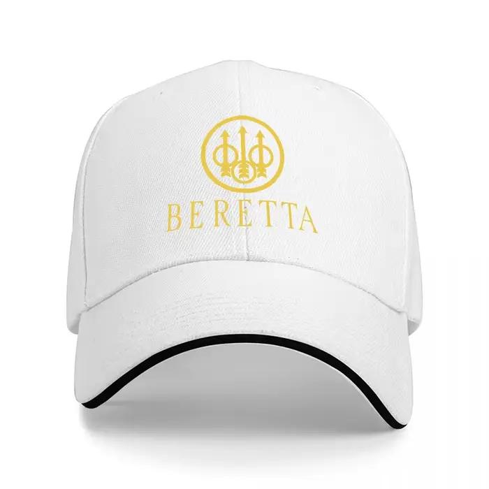 Casquette de baseball noire avec logo BERETTA brodé, design doré et bordure blanche, coupe classique