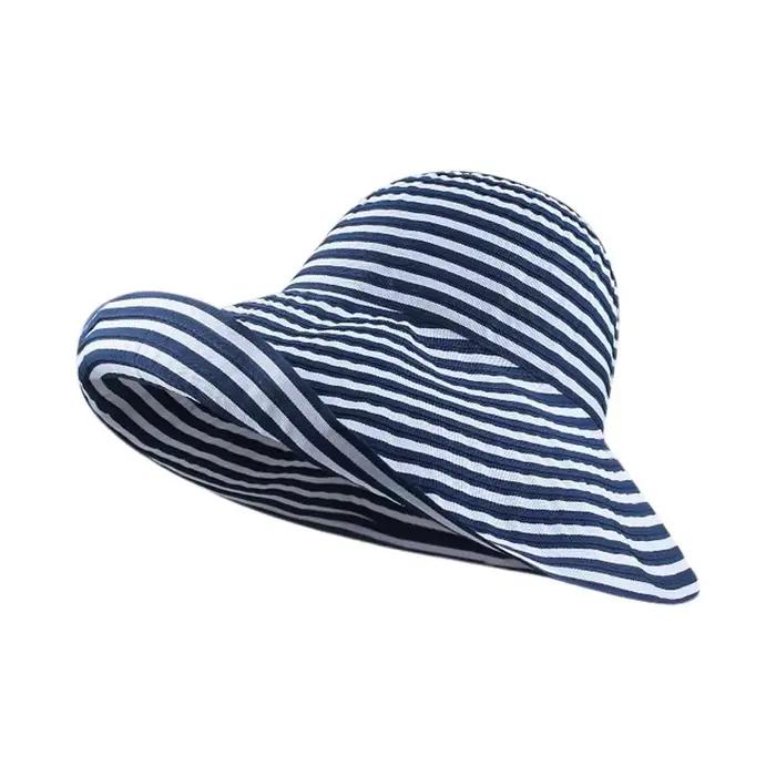 Chapeau de pêcheur rétro rayé à large bord, pliable, protection solaire, casquette Panama pour fille