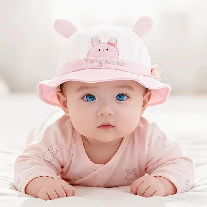 Chapeau de pêcheur brodé avec dessin animé pour bébé, unisexe pour le printemps/l'automne, convient