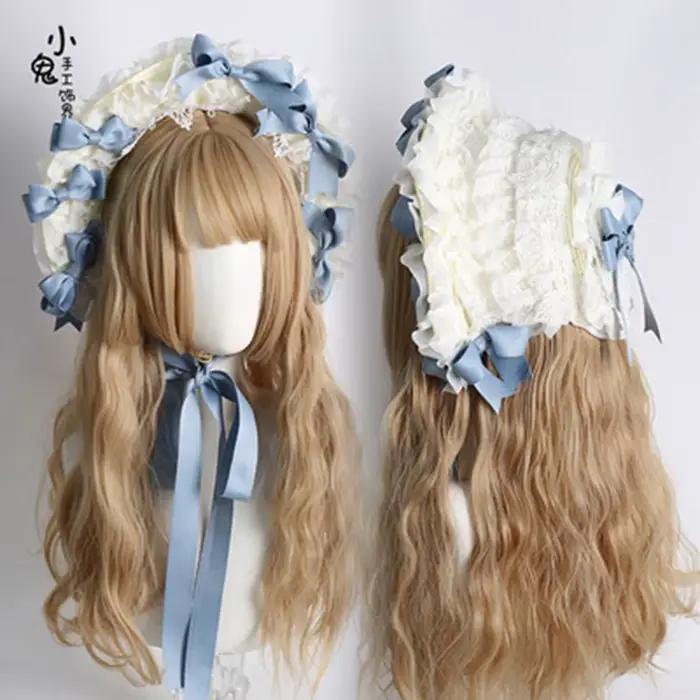 Chapeau en dentelle Lolita pour femmes, chapeau de paille victorien pour fête