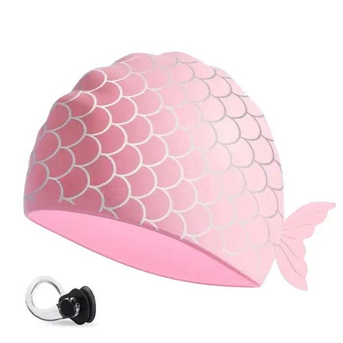 Bonnet de bain avec queue de poisson pour enfant, bonnet de bain imperméable avec pince antarctique,