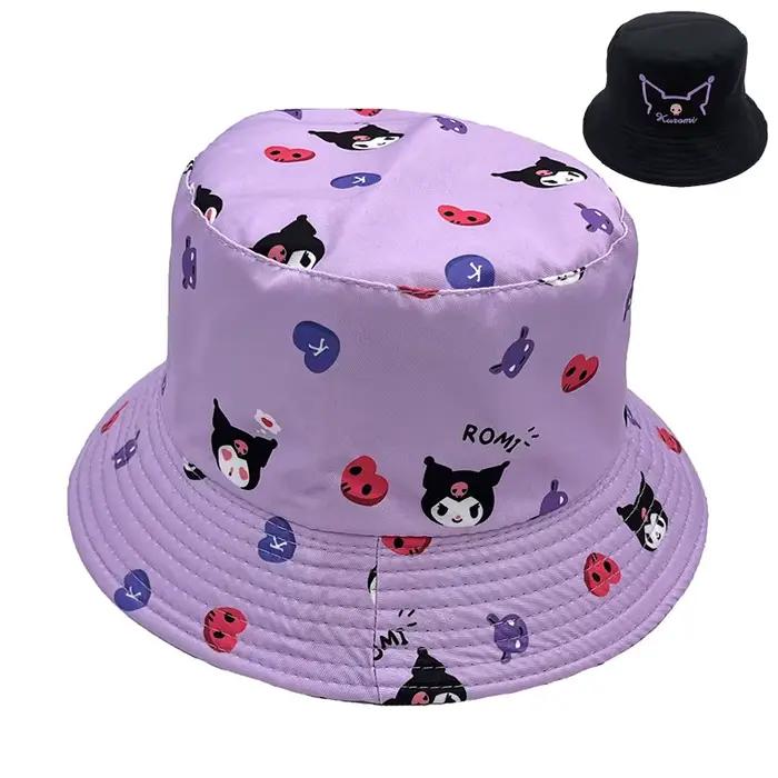 Chapeau de plage kawaii à double broderie, motif dessin animé Hello Kitty My Melody Kuromi, chapeau
